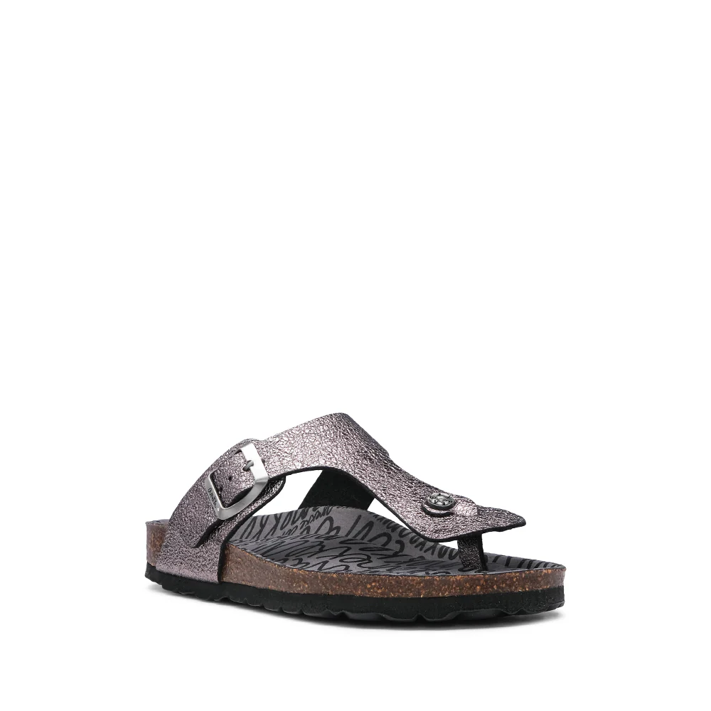 Chinelo Salto Raso Mulher Pele Sintética Prata - Image 3