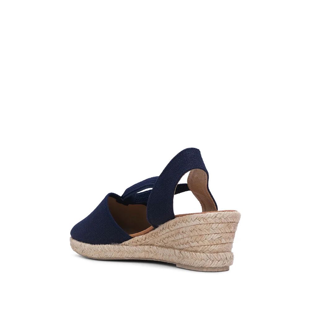 Sapato Salto Cunha Mulher Têxtil Azul Marinho - Image 4