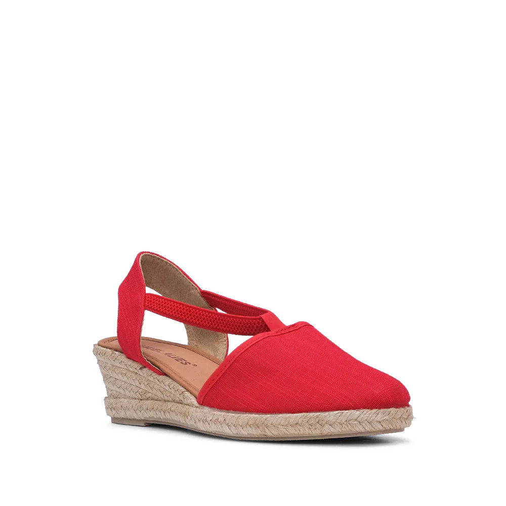 Sapato Salto Cunha Mulher Têxtil Vermelho - Image 3