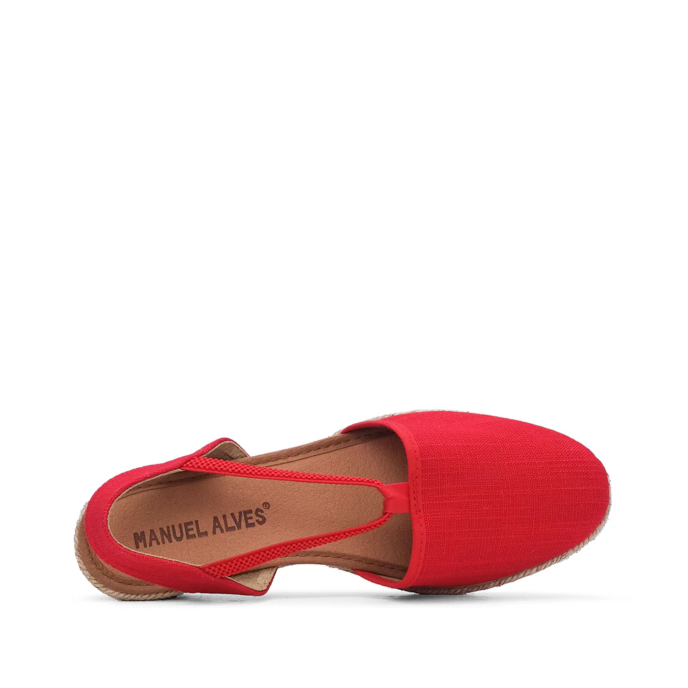 Sapato Salto Cunha Mulher Têxtil Vermelho - Image 5