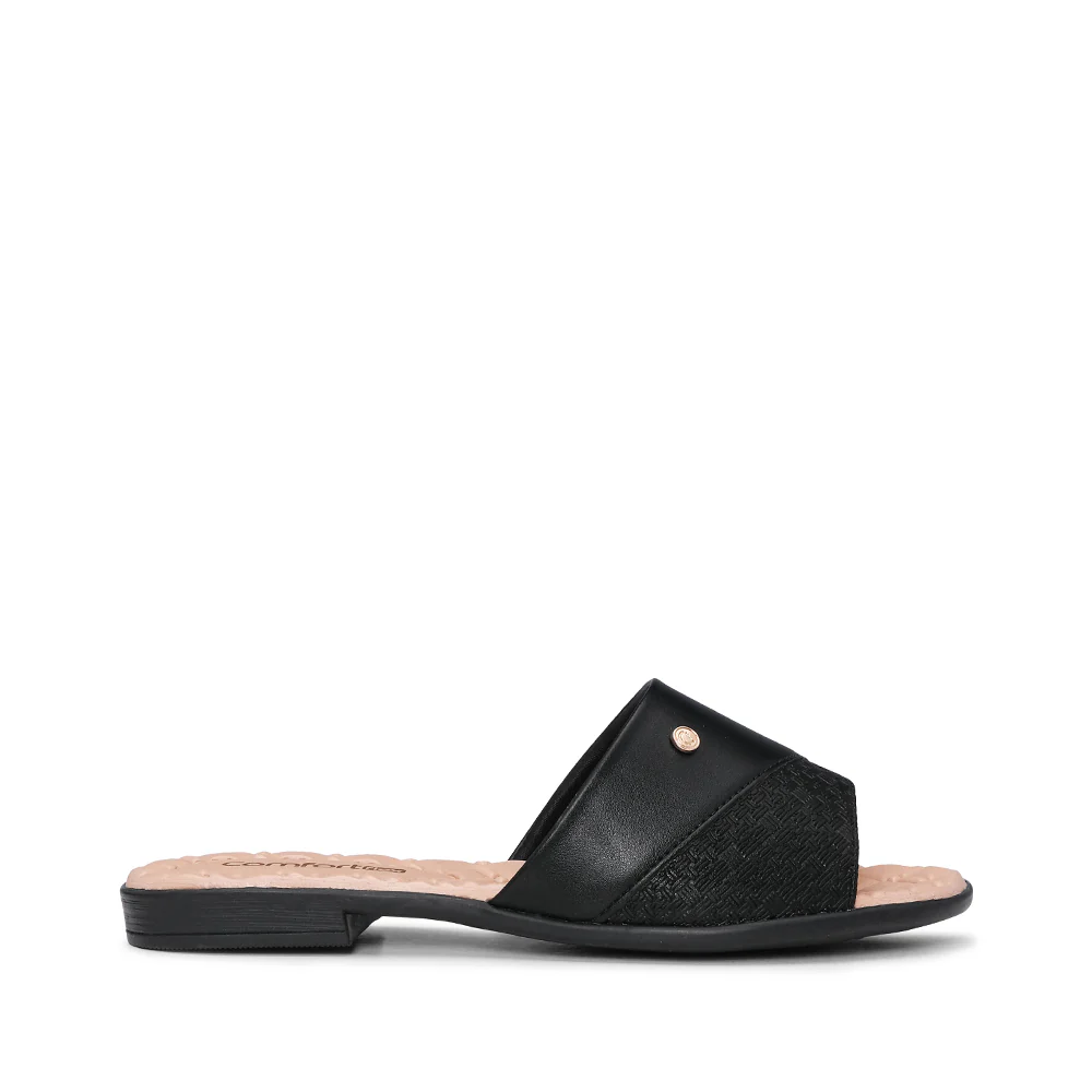 Chinelo Salto Raso Mulher Pele Preto