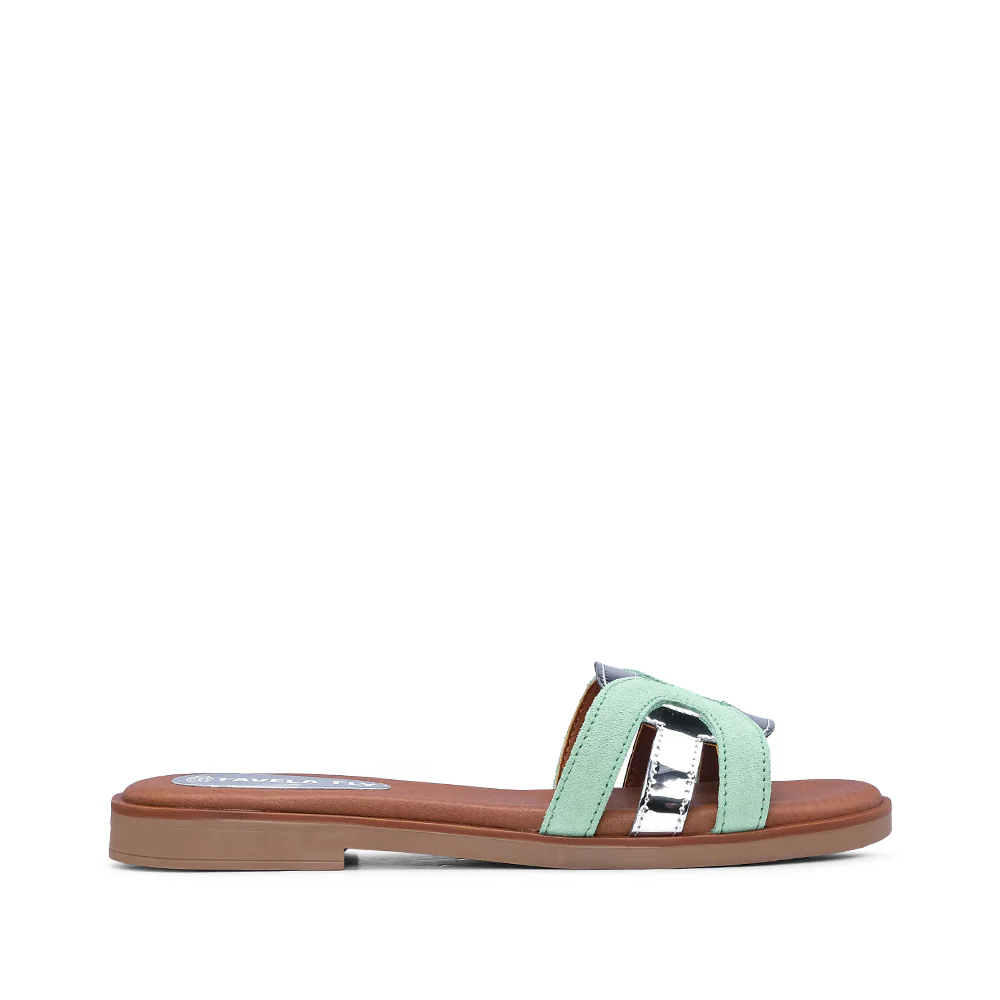 Chinelo Casual Mulher Camurça Verde Agua