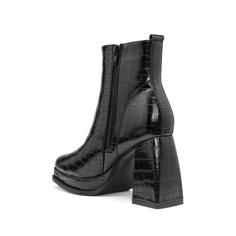 Botim Salto Alto Mulher Animal Print Preto - Image 4