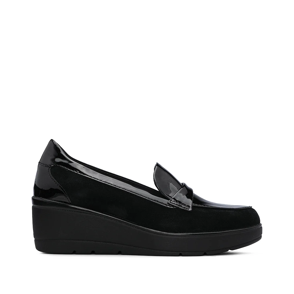 Sapato Salto Cunha Mulher Verniz Preto