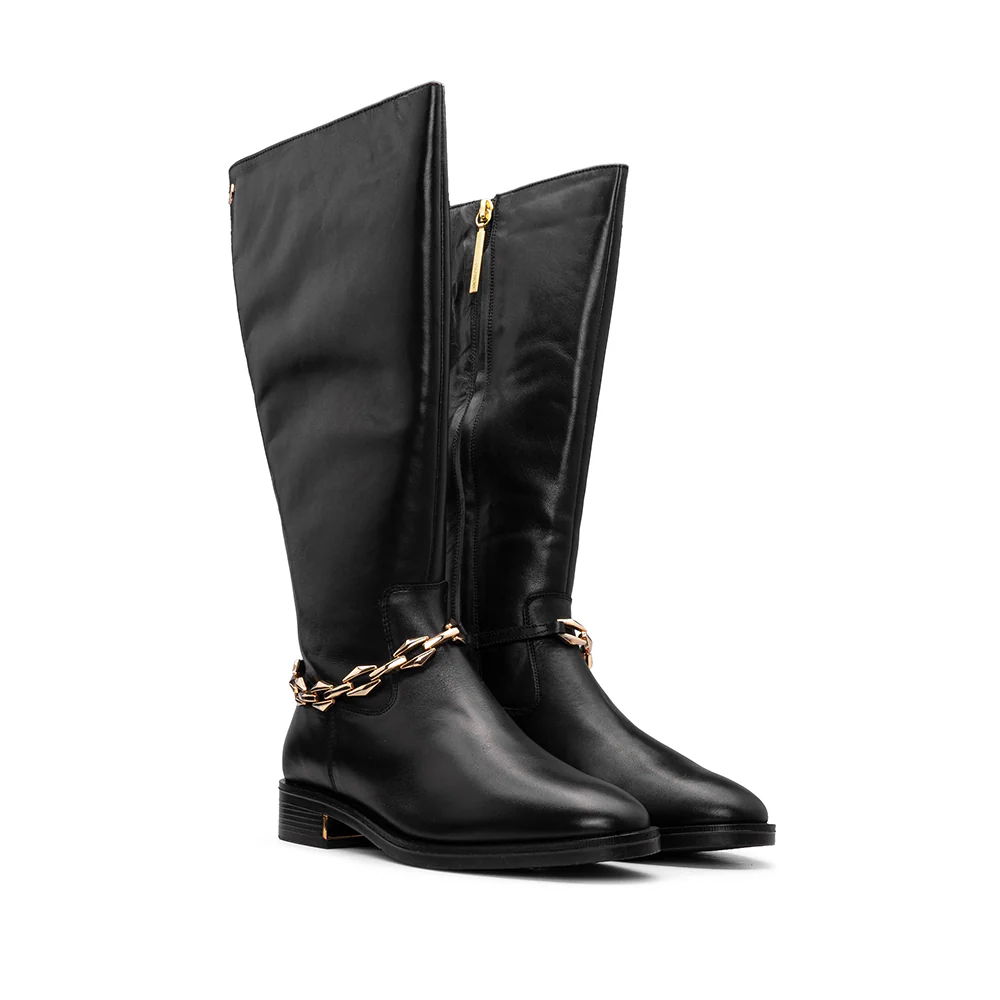 Bota Cano Alto Mulher Pele Preto - Image 3
