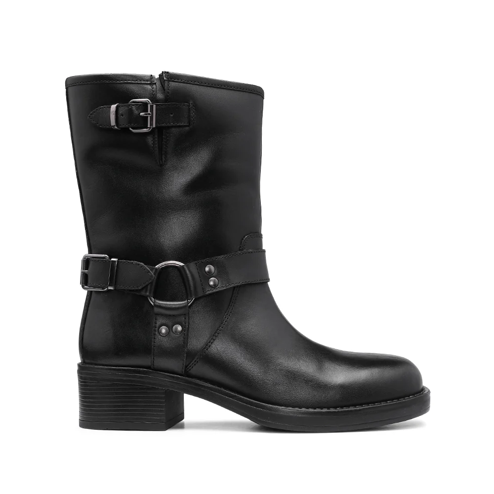 Bota Biker Mulher Pele Preto