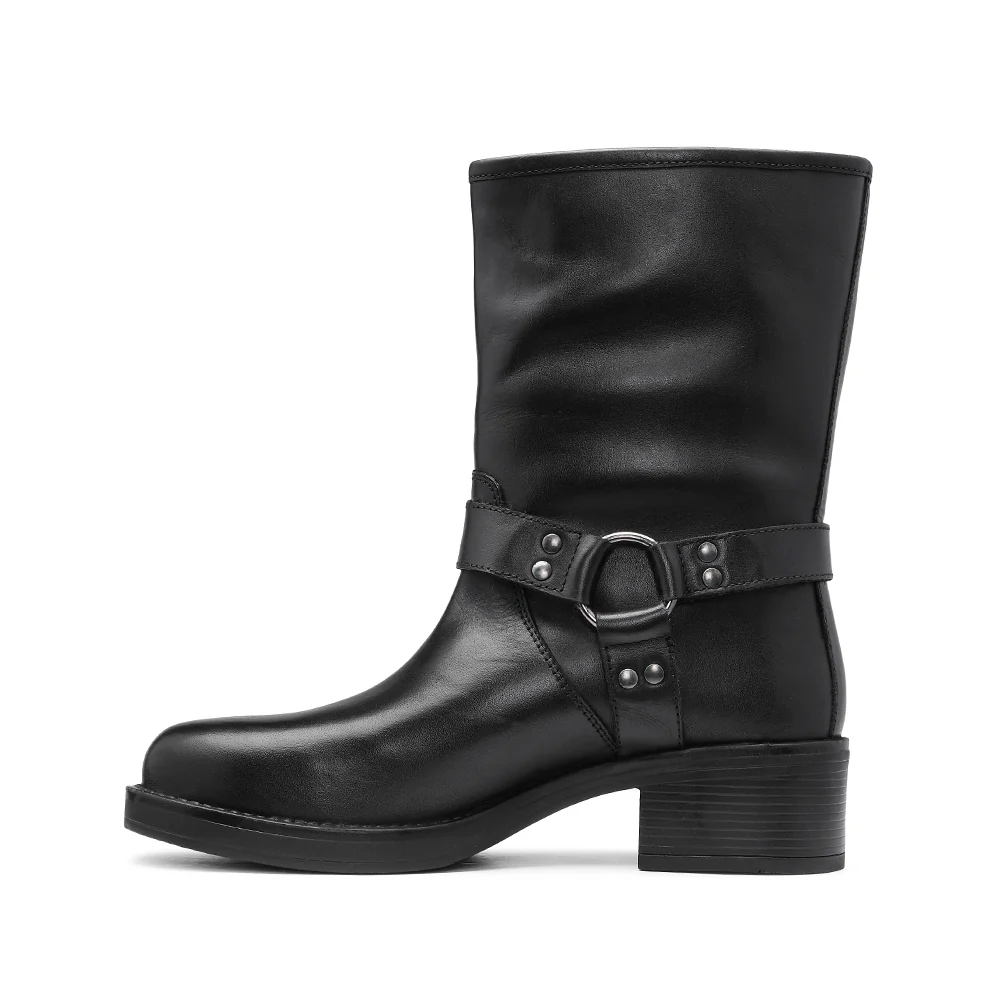 Bota Biker Mulher Pele Preto - Image 2