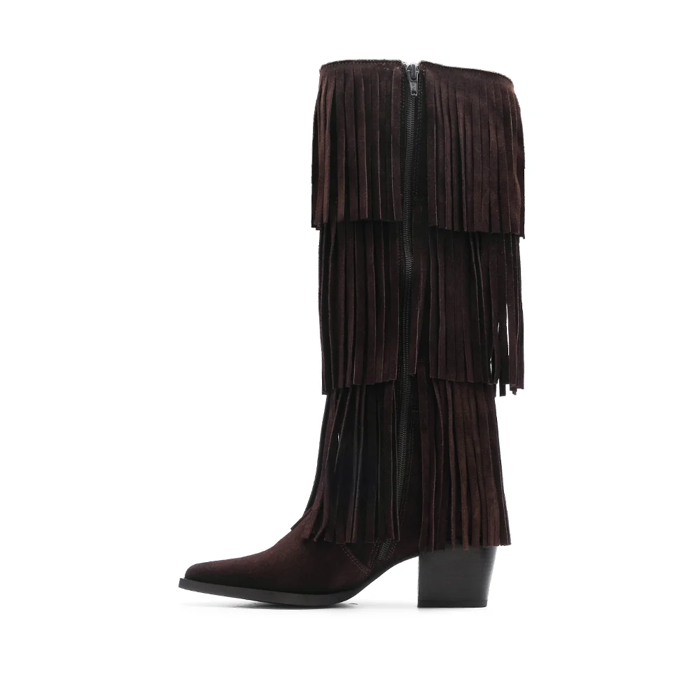 Bota Cano Alto Mulher Camurça Castanho - Image 2