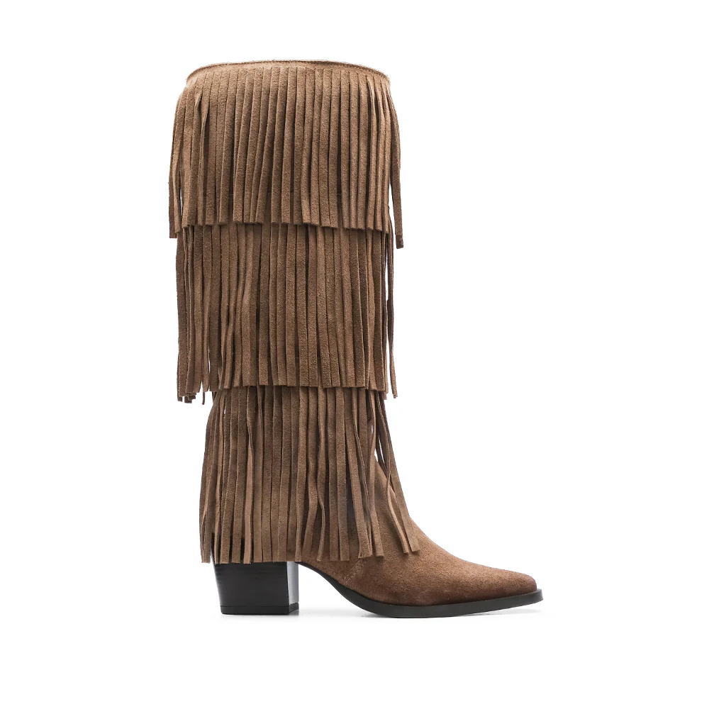 Bota Cano Alto Mulher Camurça Taupe