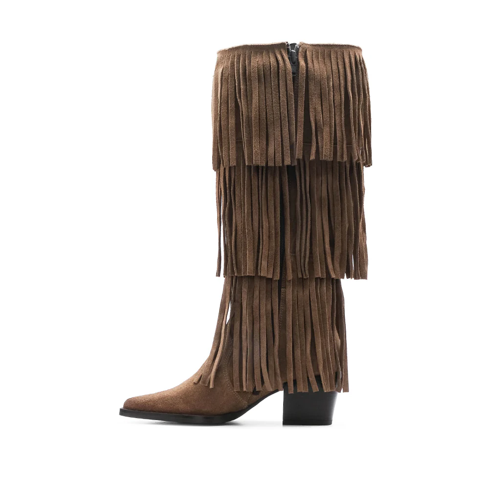 Bota Cano Alto Mulher Camurça Taupe - Image 2
