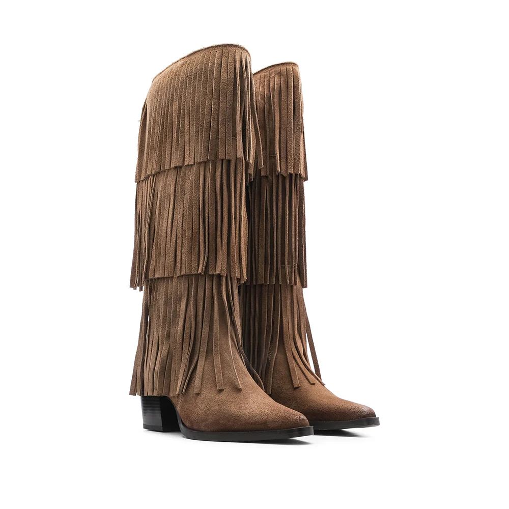 Bota Cano Alto Mulher Camurça Taupe - Image 3