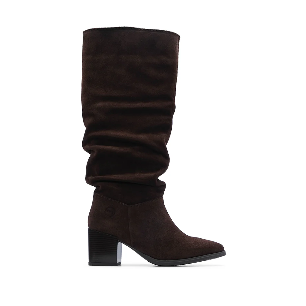 Bota Cano Alto Mulher Camurça Castanho