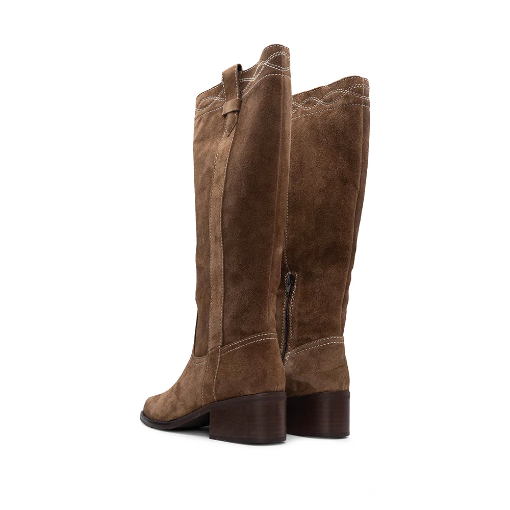 Bota Cano Alto Mulher Camurça Castanho - Image 4