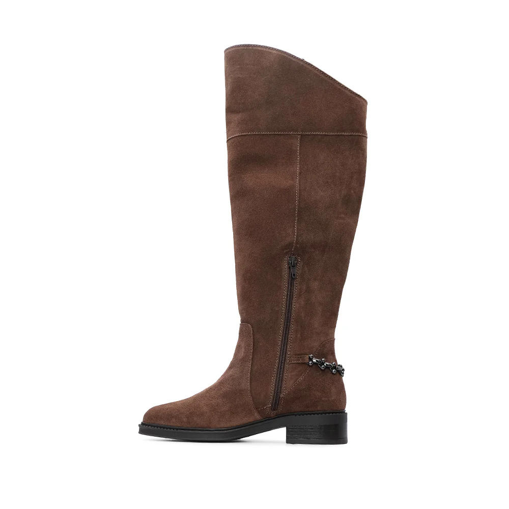 Bota Cano Alto Mulher Camurça Castanho - Image 2