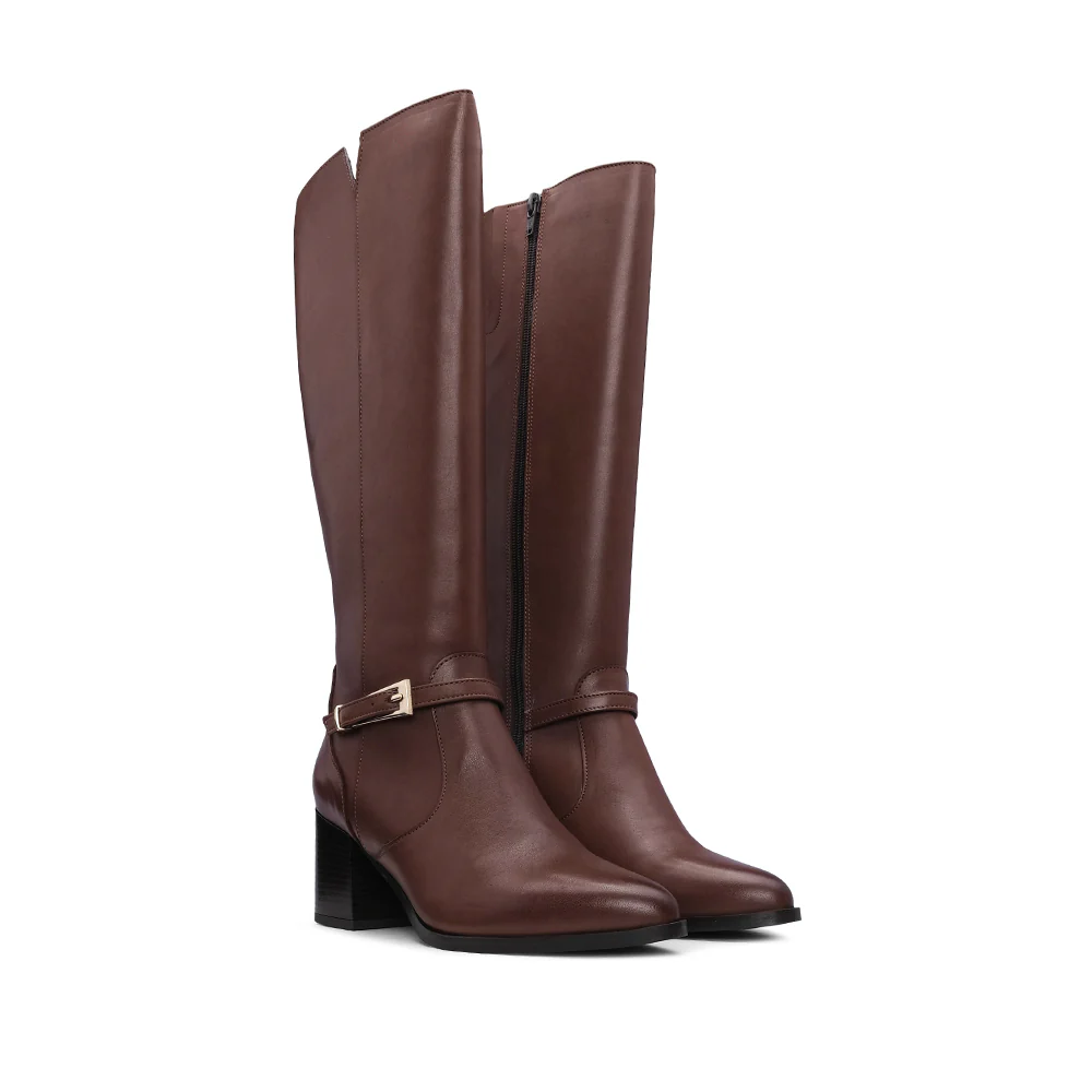 Bota Cano Alto Mulher Pele Castanho - Image 3