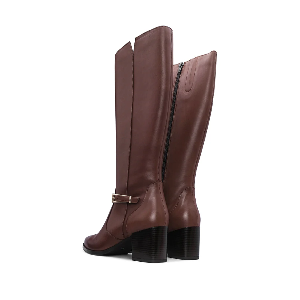 Bota Cano Alto Mulher Pele Castanho - Image 4