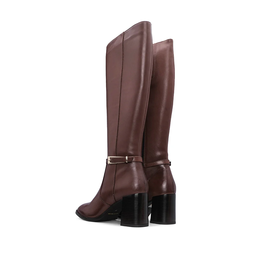 Bota Cano Alto Mulher Pele Castanho - Image 4