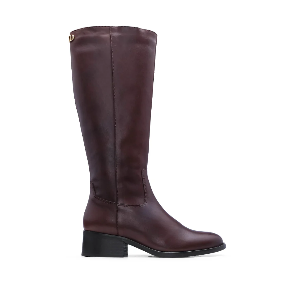 Bota Cano Alto Mulher Pele Castanho