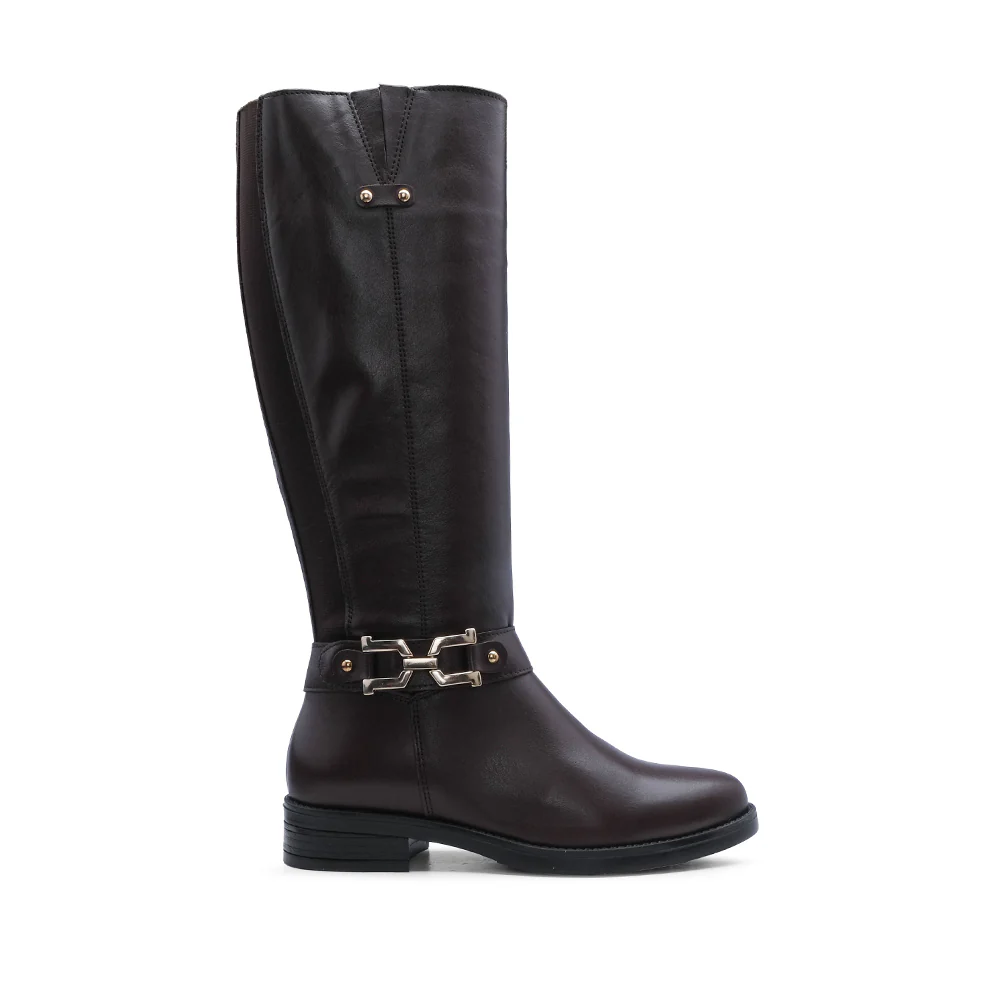 Bota Cano Alto Mulher Pele Castanho
