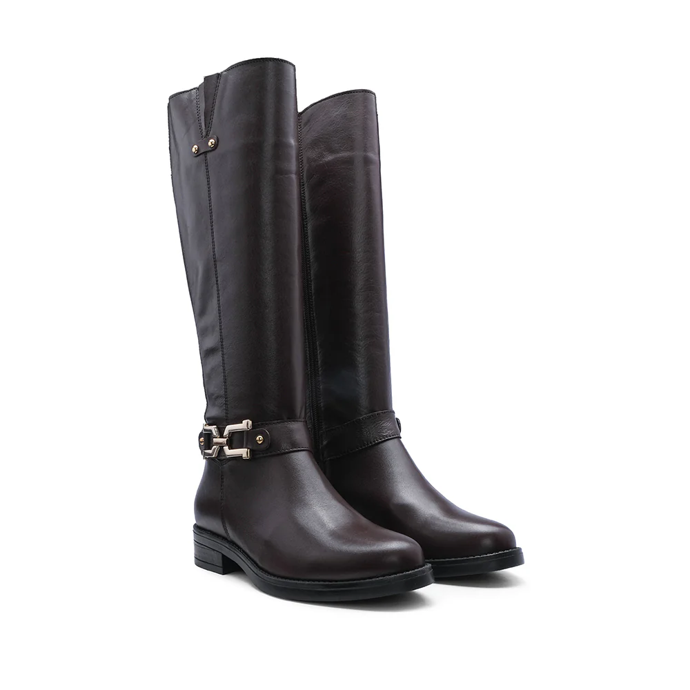 Bota Cano Alto Mulher Pele Castanho - Image 3