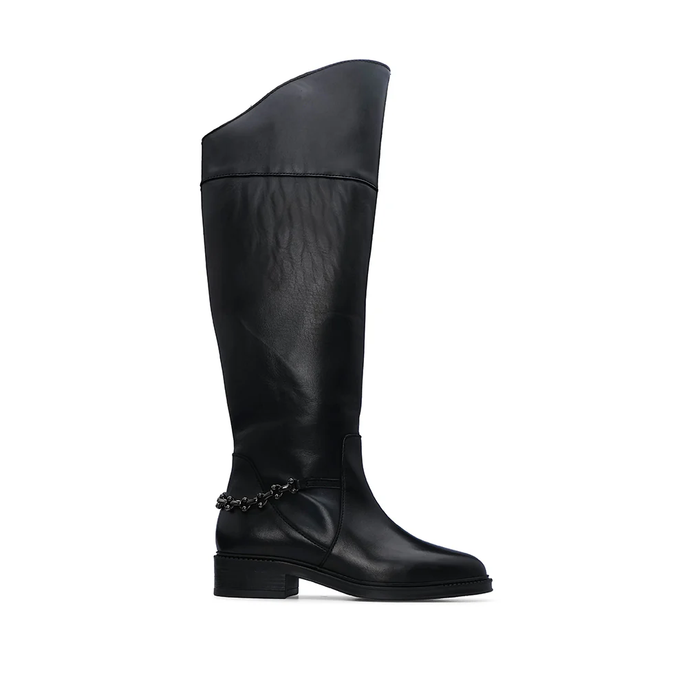 Bota Cano Alto Mulher Pele Preto - Image 2