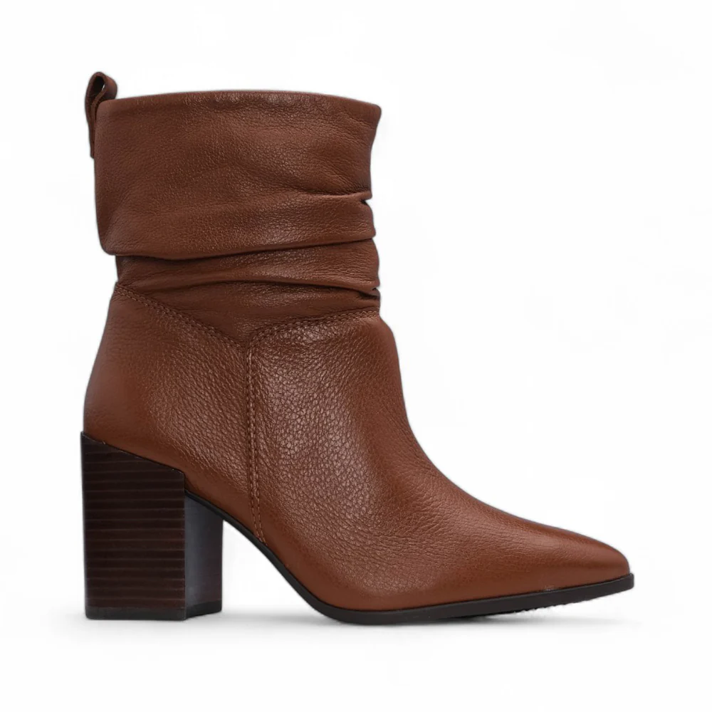Botim Salto Alto Mulher Pele Cognac