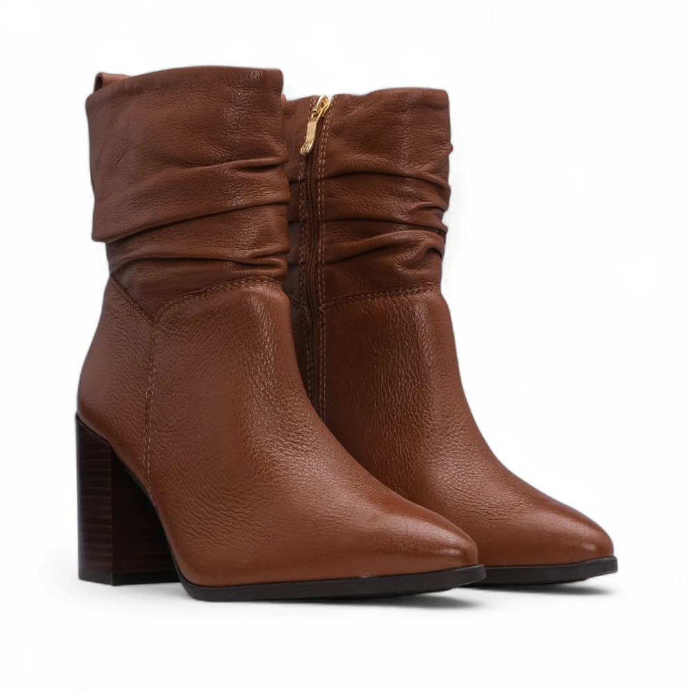 Botim Salto Alto Mulher Pele Cognac - Image 3