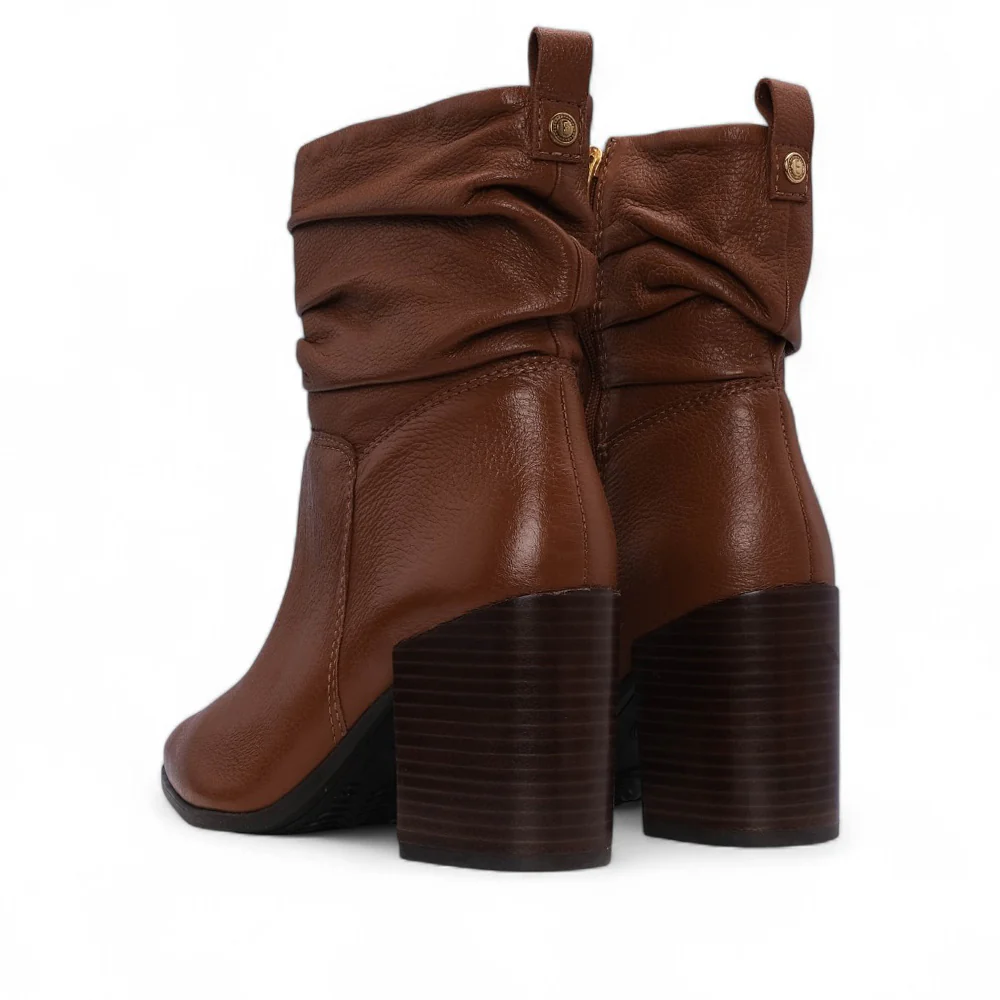 Botim Salto Alto Mulher Pele Cognac - Image 4