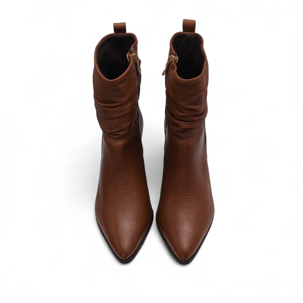 Botim Salto Alto Mulher Pele Cognac - Image 5