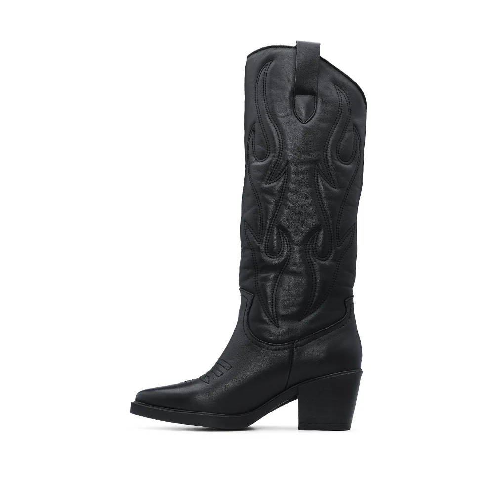 Bota Salto Alto Mulher Pele Preto - Image 2