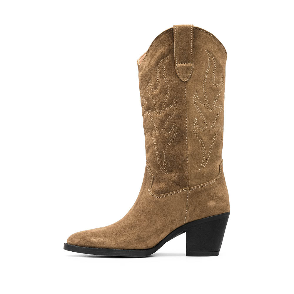 Bota Salto Médio Mulher Camurça Taupe - Image 2