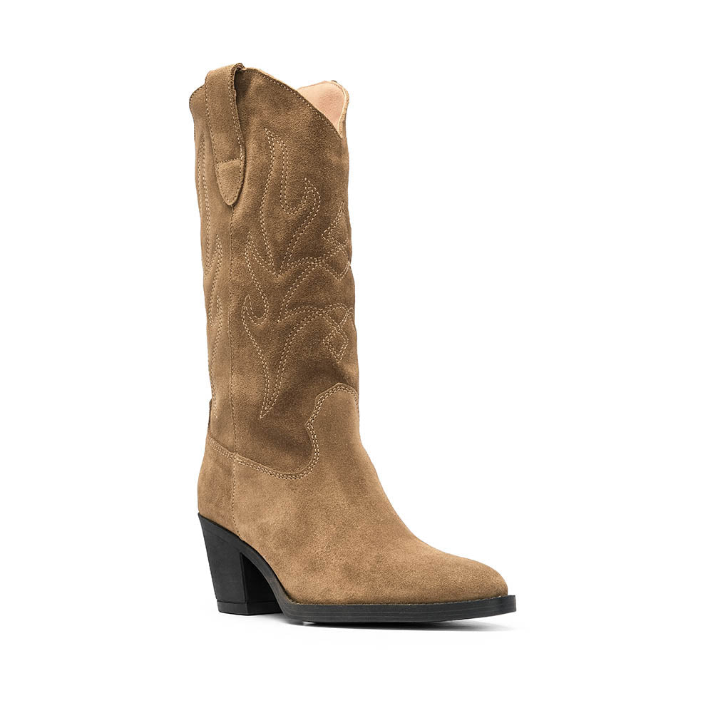 Bota Salto Médio Mulher Camurça Taupe - Image 3