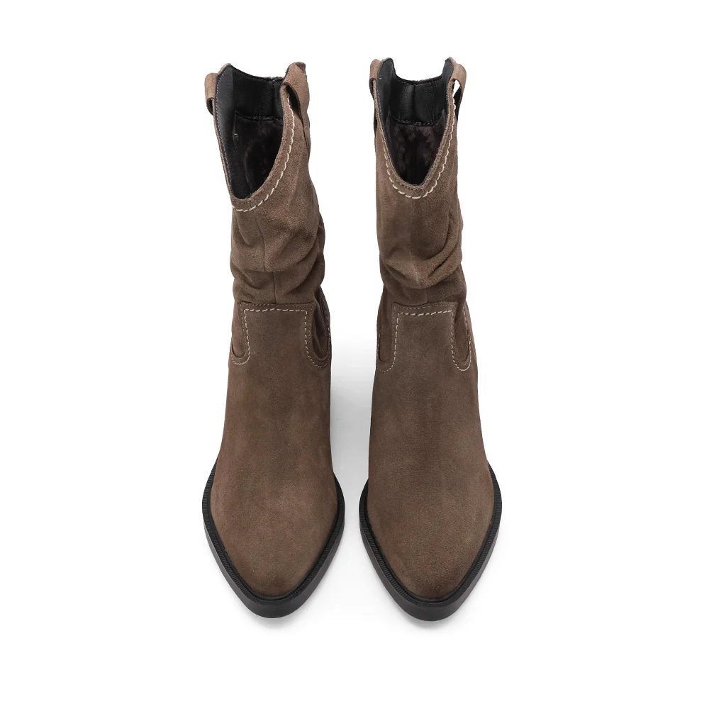 Bota Salto Médio Mulher Camurça Taupe - Image 4