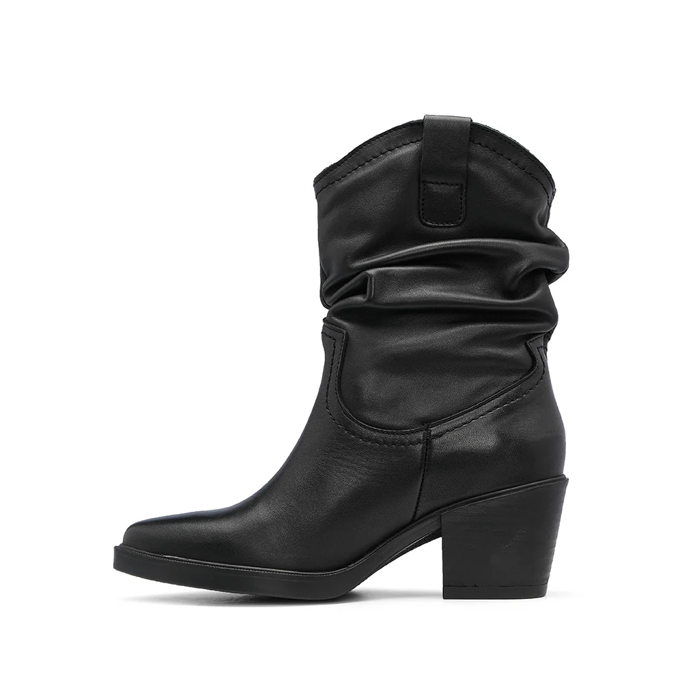 Bota Salto Médio Mulher Pele Preto - Image 2