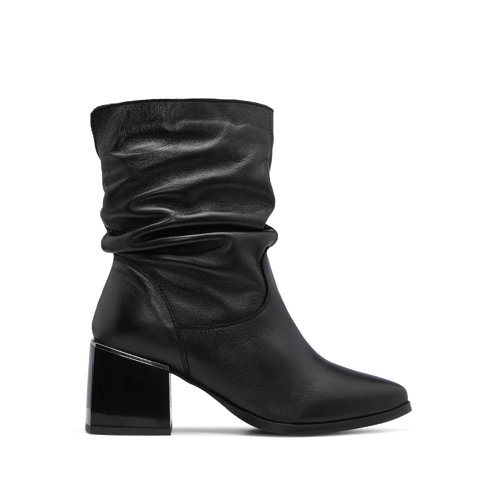Bota Salto Médio Mulher Pele Preto