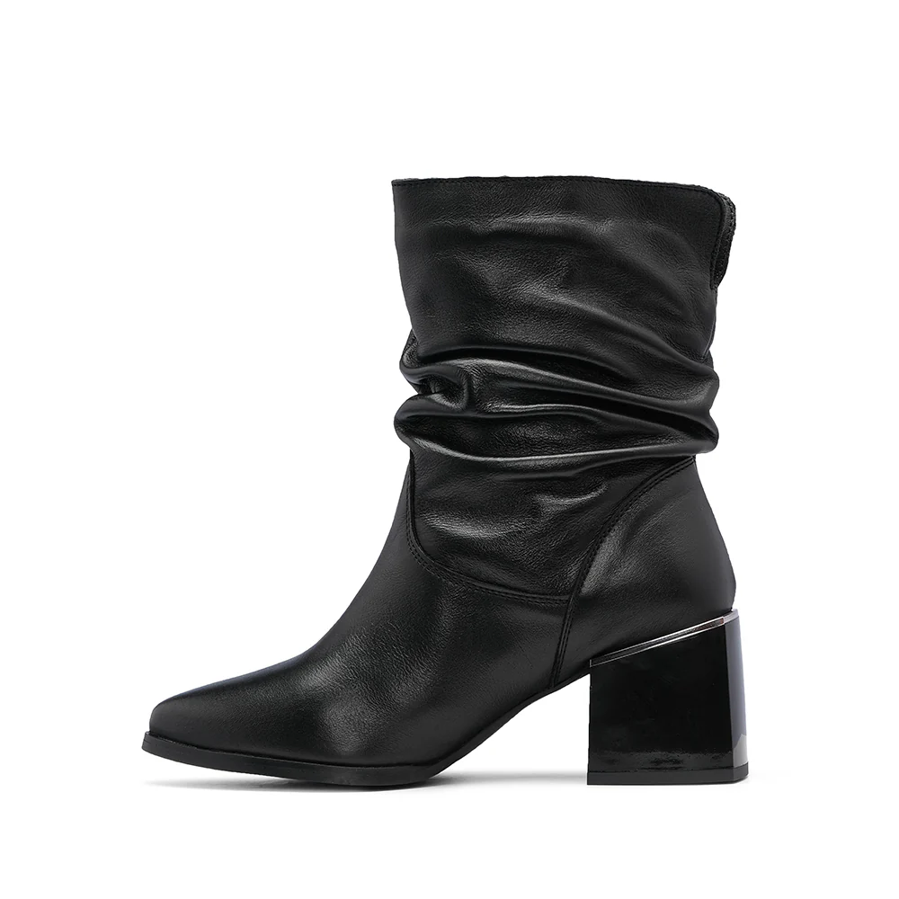 Bota Salto Médio Mulher Pele Preto - Image 2
