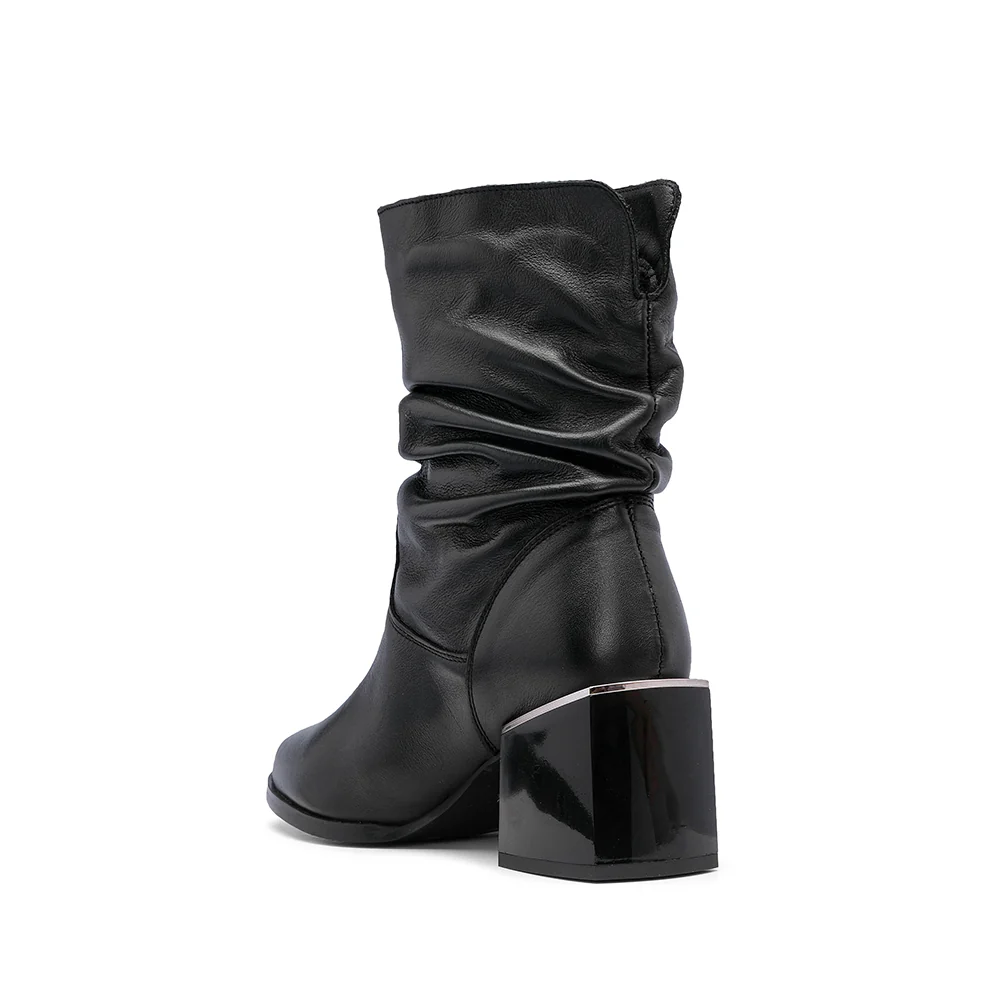 Bota Salto Médio Mulher Pele Preto - Image 4