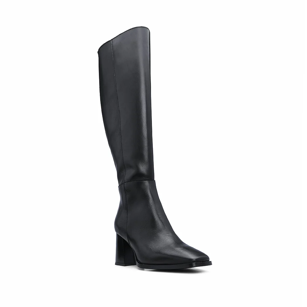 Bota Cano Alto Mulher Pele Preto - Image 3