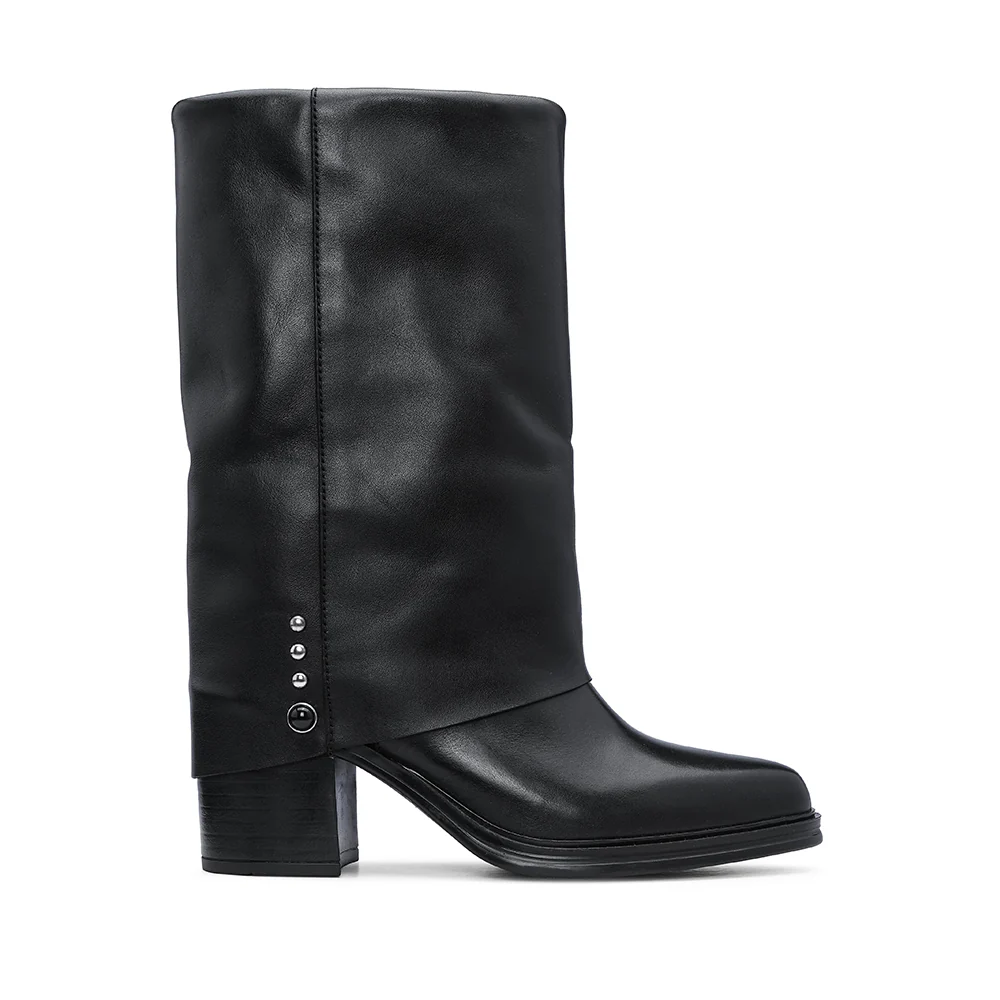 Bota Salto Médio Mulher Pele Preto