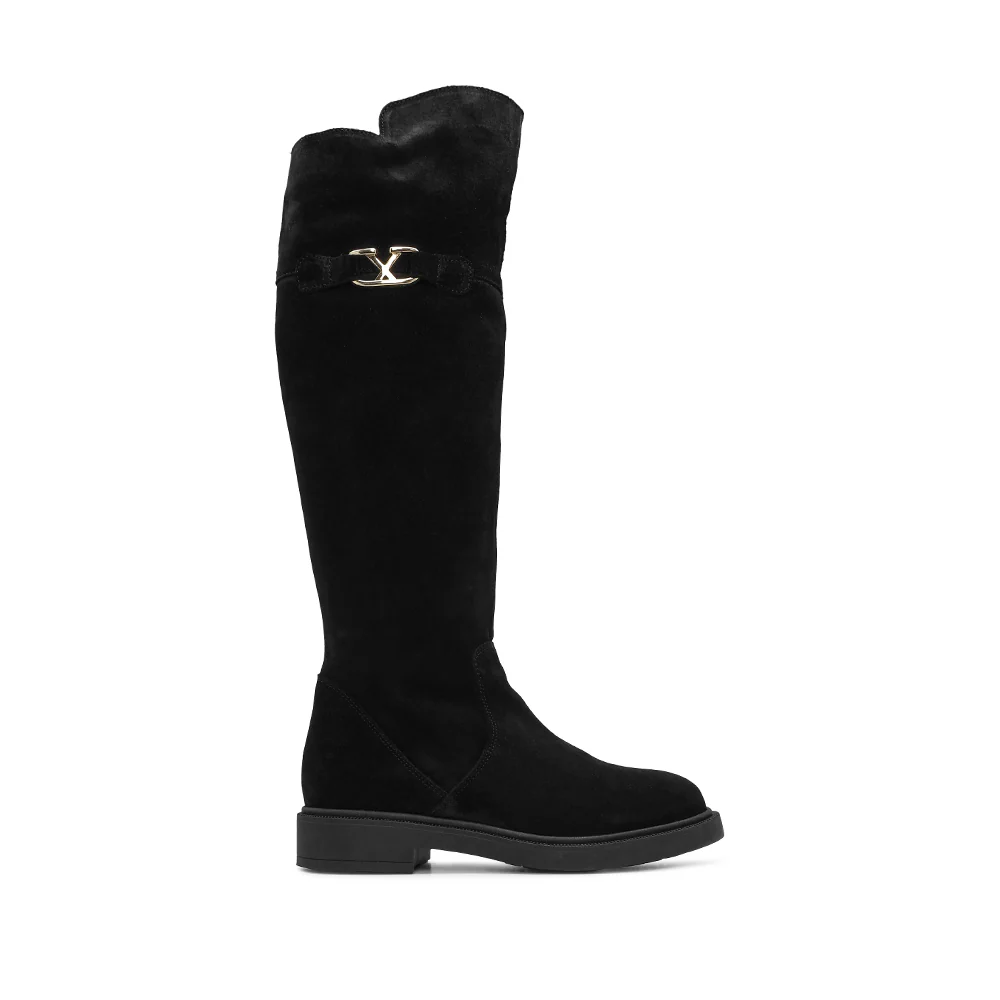 Bota Salto Raso Mulher Camurça Preto