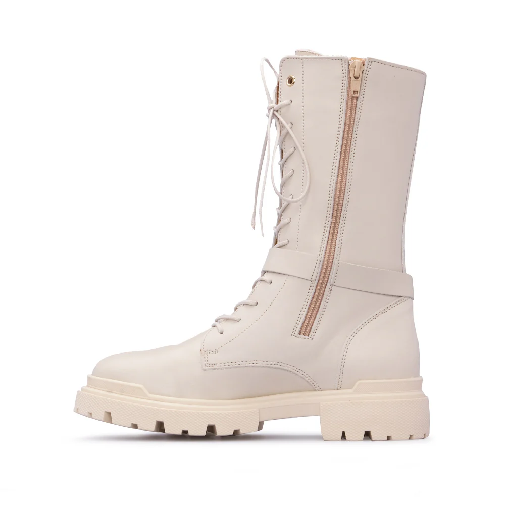 Bota Salto Raso Mulher Pele Bege - Image 2