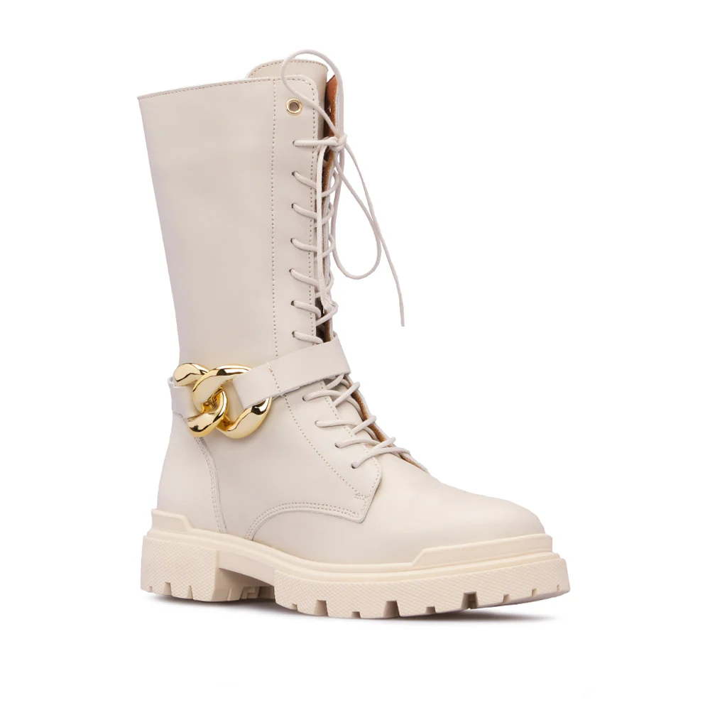 Bota Salto Raso Mulher Pele Bege - Image 3