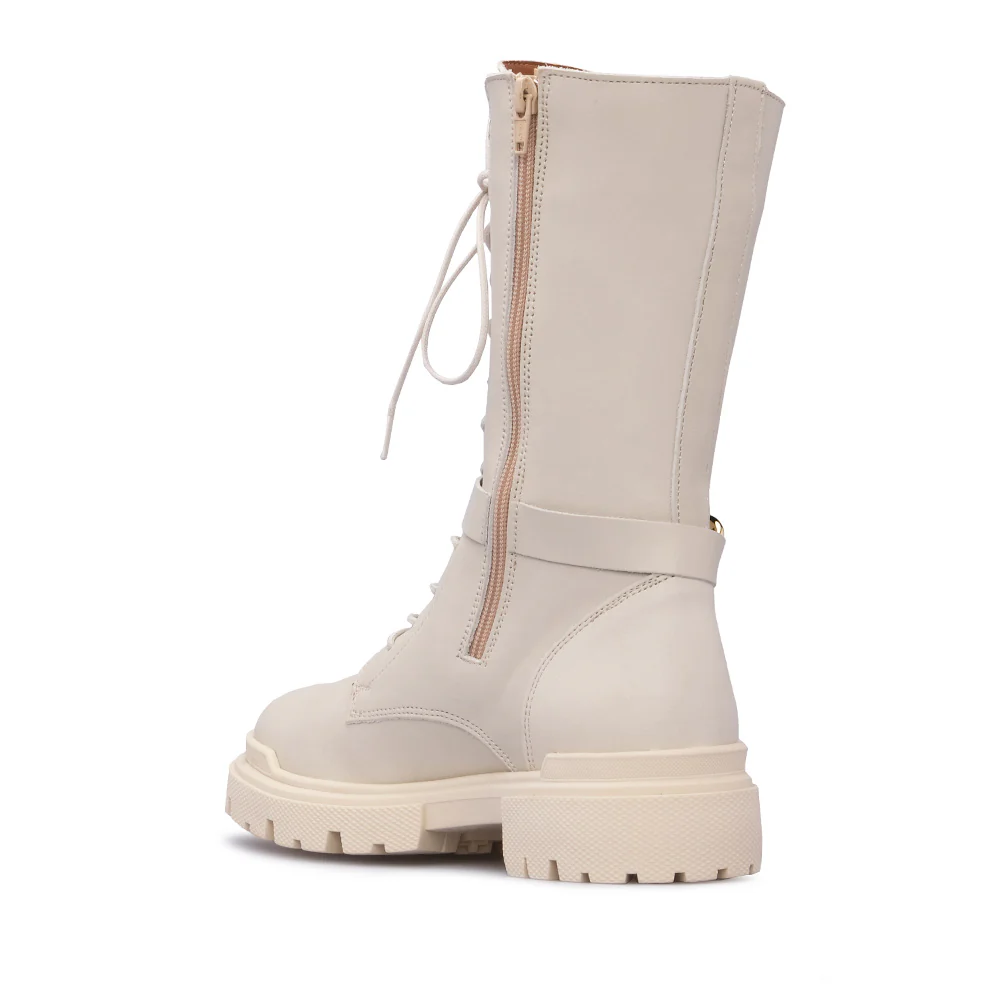 Bota Salto Raso Mulher Pele Bege - Image 4