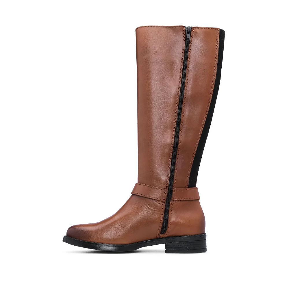 Bota Salto Raso Mulher Pele Cognac - Image 2