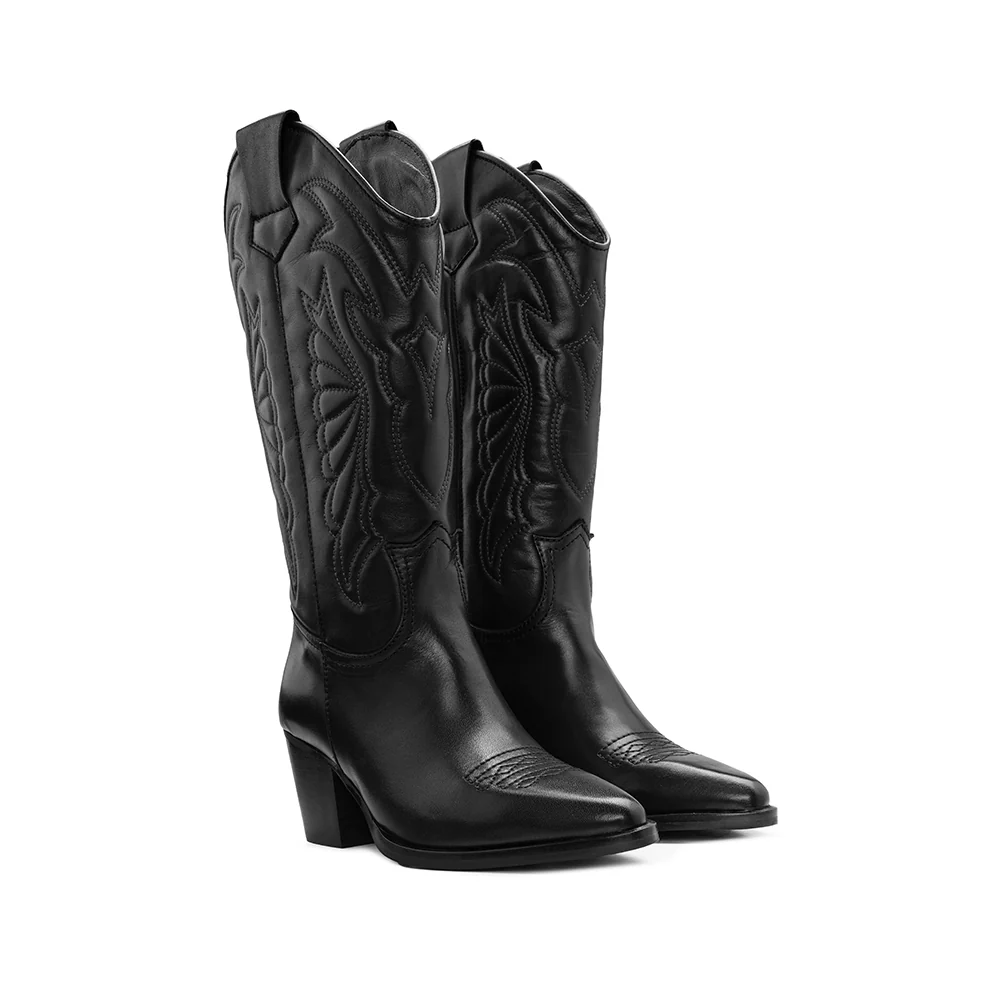 Bota Texana Mulher Pele Preto - Image 2