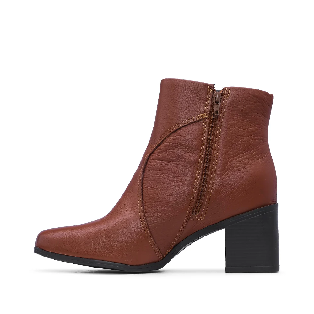Botim Salto Alto Mulher Pele Cognac - Image 2