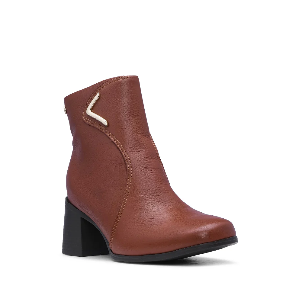 Botim Salto Alto Mulher Pele Cognac - Image 3