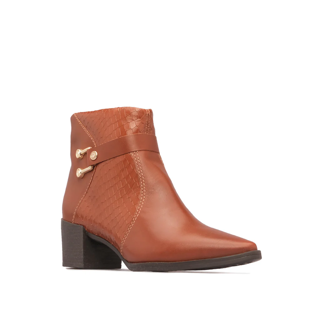Botim Salto Médio Mulher Pele Cognac - Image 3