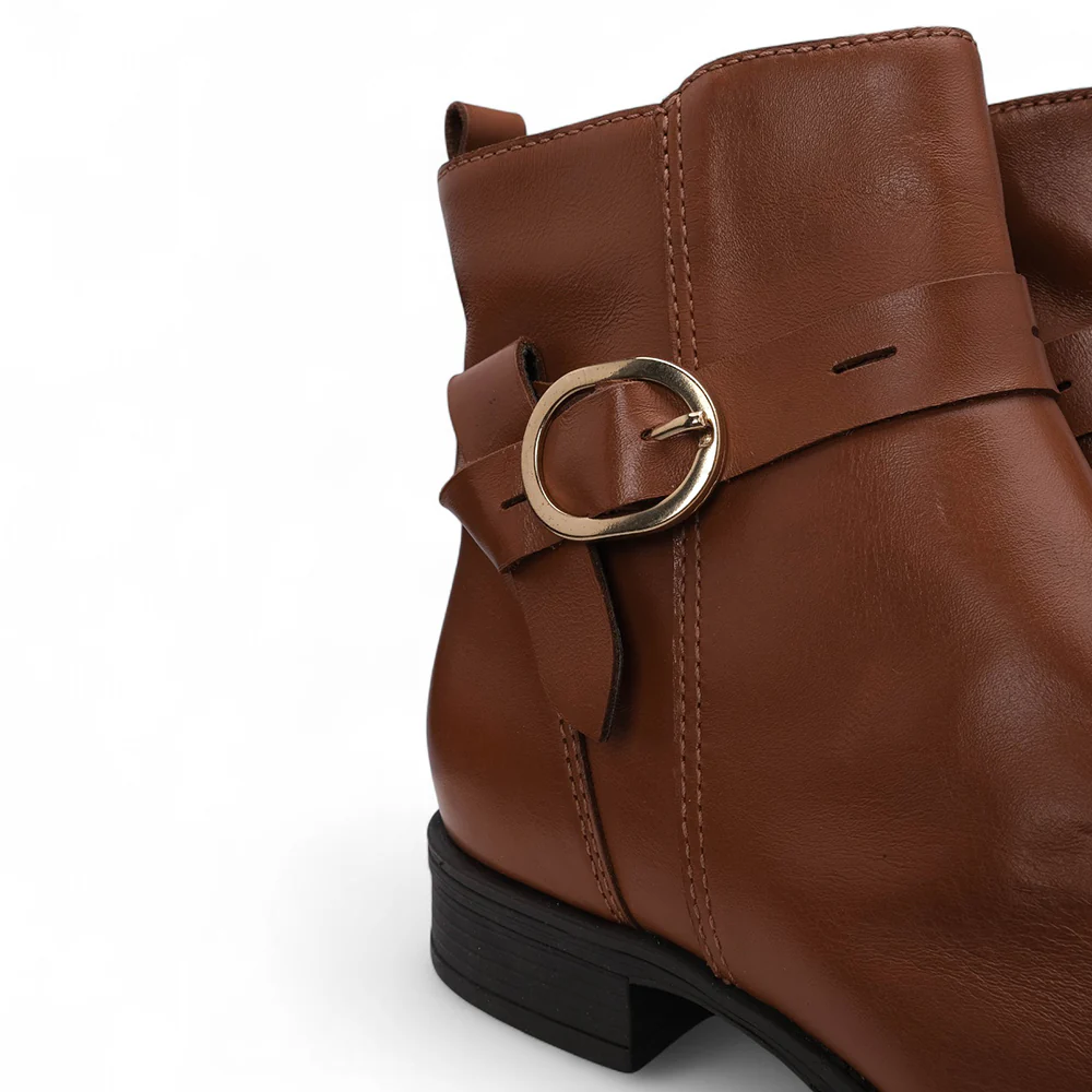 Botim Salto Raso Mulher Pele Cognac - Image 6