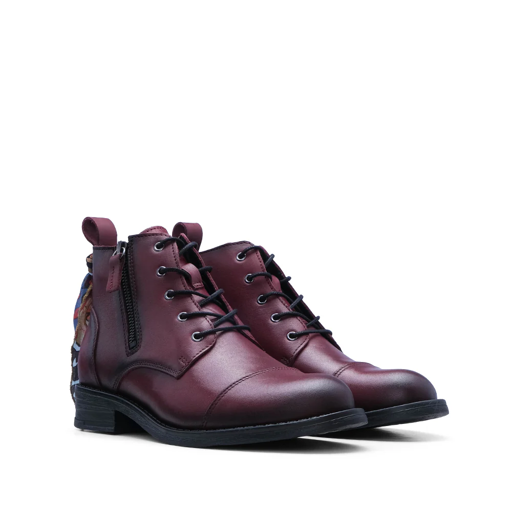 Botim Salto Raso Mulher Pele Bordeaux - Image 2
